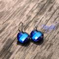 Daidija - Mėlyni Svarovskio kristalai "Bermuda Blue", sidabriniai auskarų kabliukai