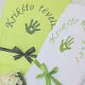 Dovana krikšto tėvams - siuvinėti rankšluosčiai - rankytės antspaudas su širdute