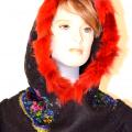 Wool-shred - Veltas kapiusonas su naturaliu kailiu "Red fox"