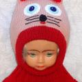 Kepurė šalmas mergaitei  Persikinė raudona katytė