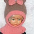 salikuciai - Kepurė šalmas mergaitei: Rudai rožinė pelytė