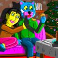 Batuotas Katinas su žmona Ksena namuose tingiai laukia Naujųjų metų atėjimo