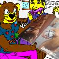 Tinkio Vinkio du draugai mokyklos kiemelyje apžiūrinėja nuogos Eglės nuotraukas vyrų žurnale