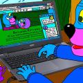 Turtuolis Batuotas Katinas namie, per kompiuterį naudojasi savo "Feisbuko" paskyra