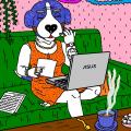 Vienaturtis - Verslininkė Musė dirba prie kompiuterio net ir būdama savo namuose